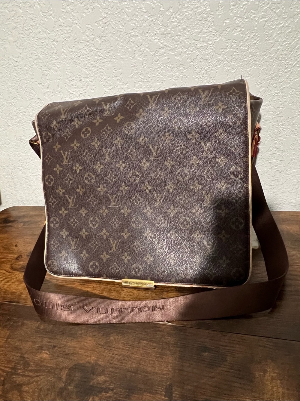 Designer Monogram Flap Messenger Bag in Brown